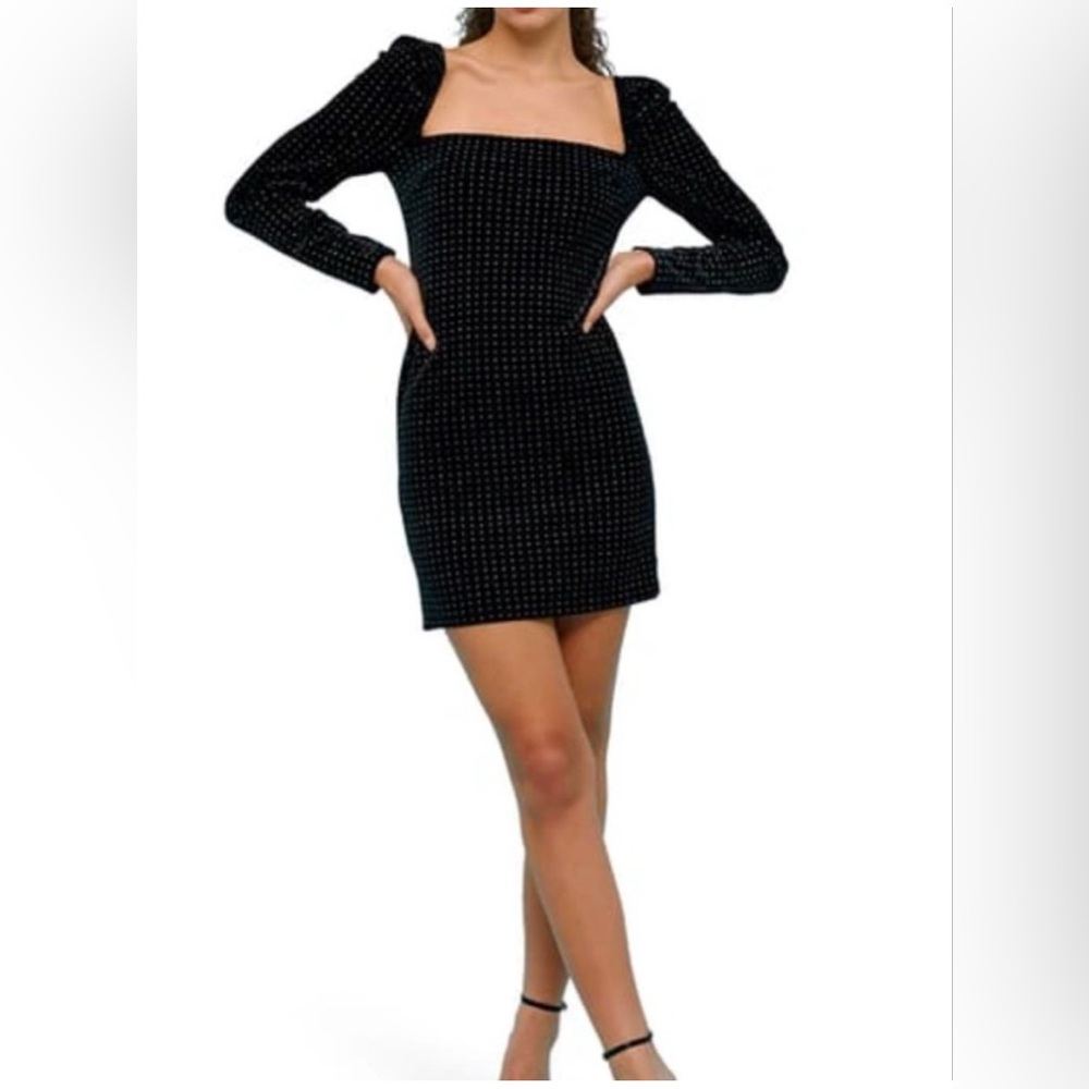 Topshop studded square neck velvet mini dress